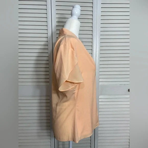 Small Calvin Klein Light Pink Salmon Short Sleeve Ruffled Lightweight Blouse - Picture 3 of 5